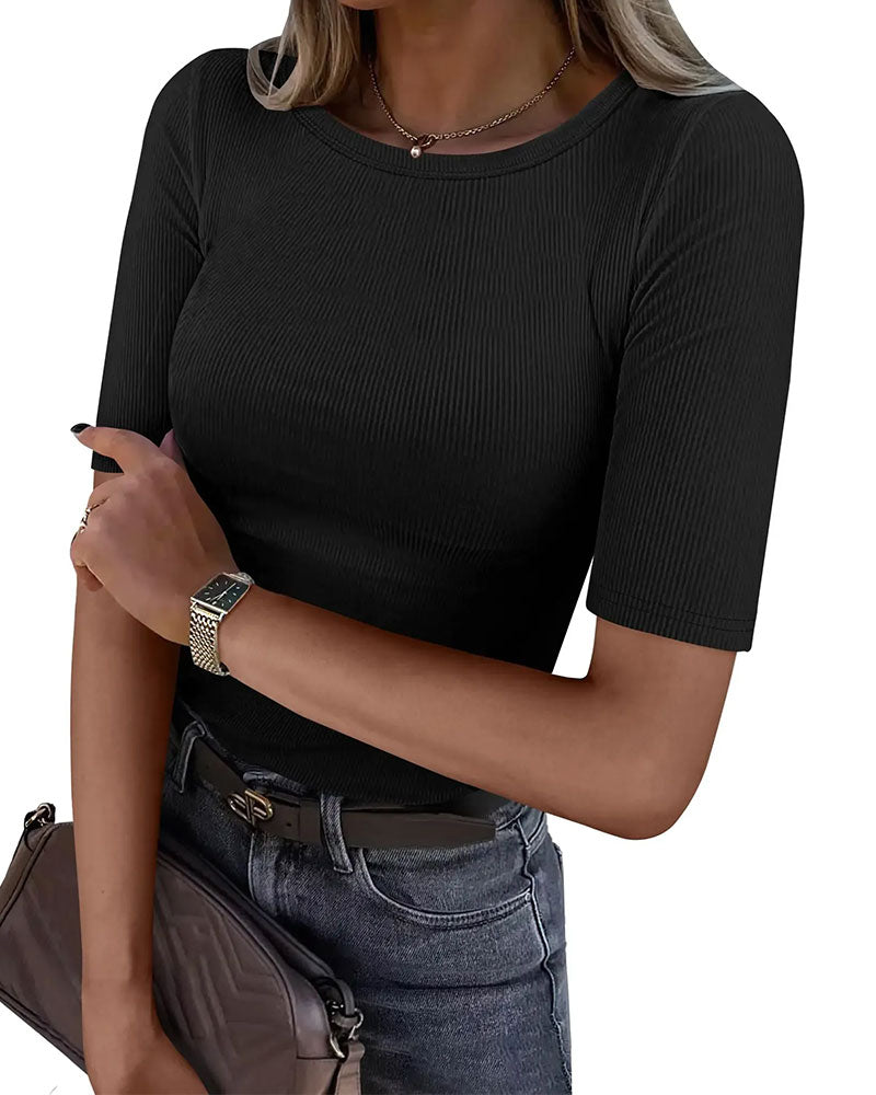 T-Shirt Rund Hals Ribbet Slim-Fit