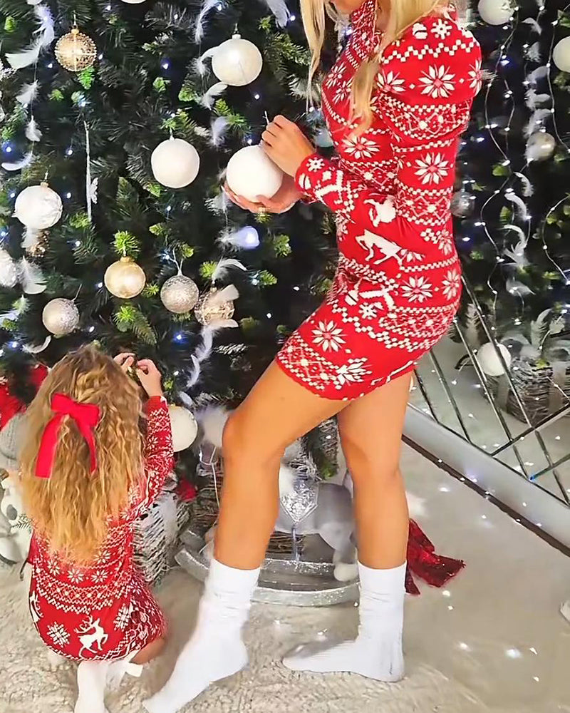 Kjole Jul Snefnug Langærme Slim