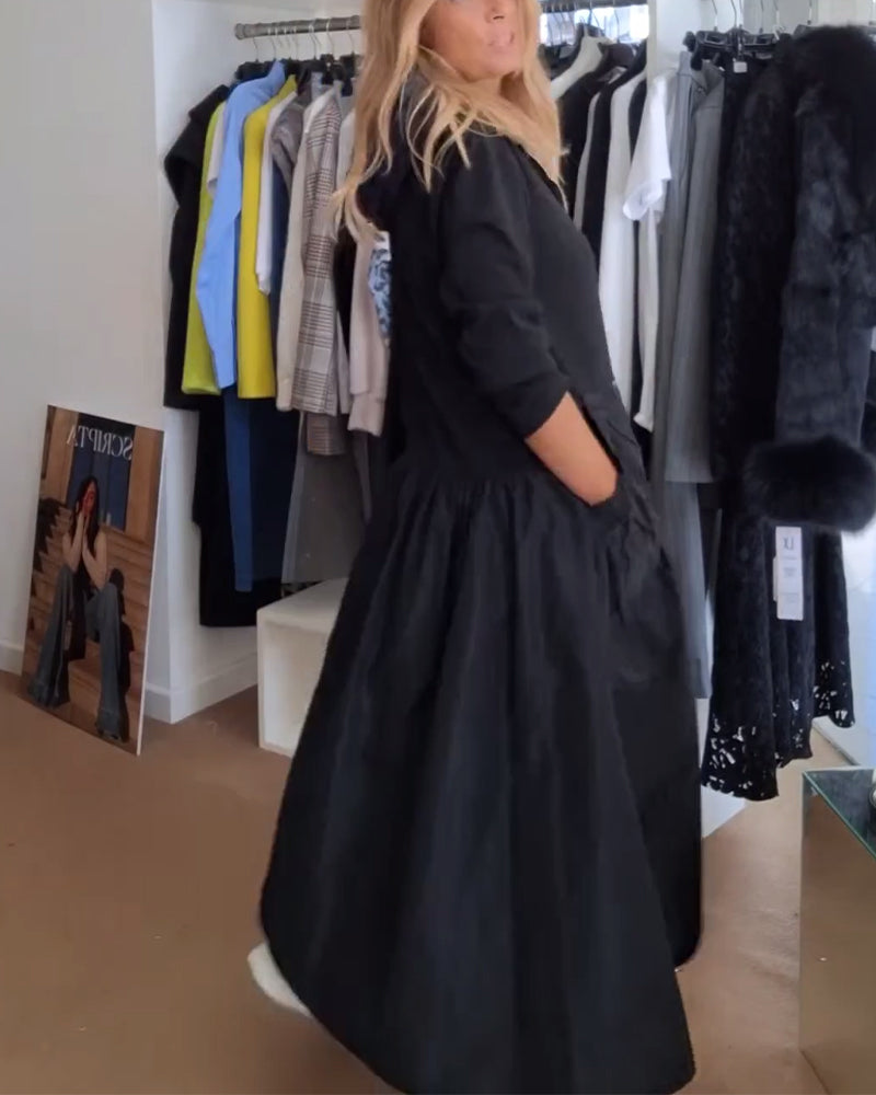 Kjole med afslappet lynlås og hætte, patchworklomme