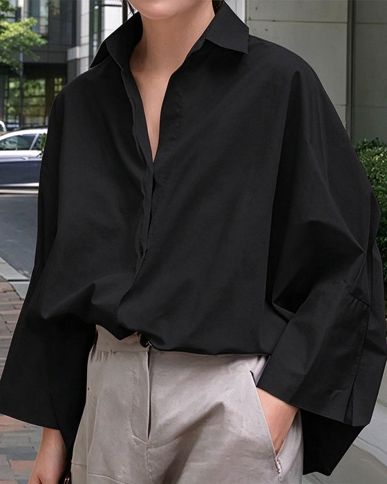 Bluse Løs Flagermusærme Revers