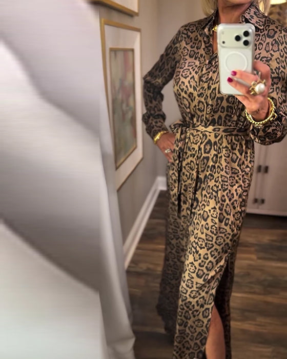 Kjole Leopard Print Slids Lang Ærme