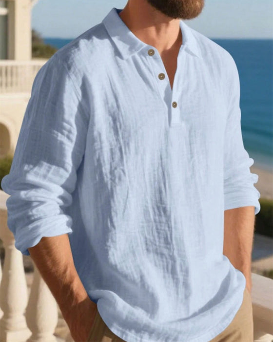 Skjorte Herre Letvægt Løs Hør Langærmet Polo