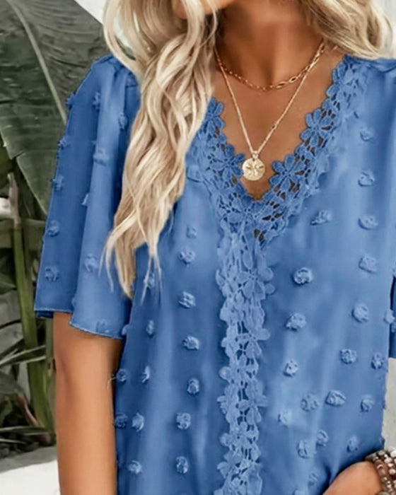 Bluse Sammenføjet Jacquard Flæseærme