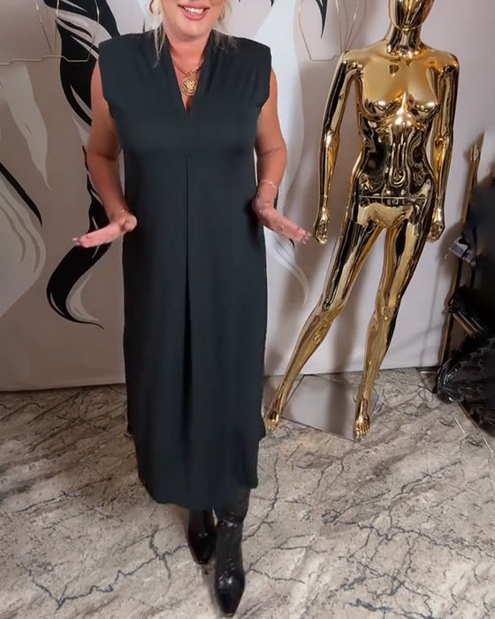 Moderne Ærmeløs Kjole Med V-Hals