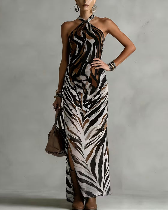 Kjoler Zebra Halter Slids Lang