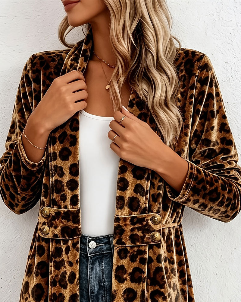 Frakke Leopardmønster Mellemlang Cardigan