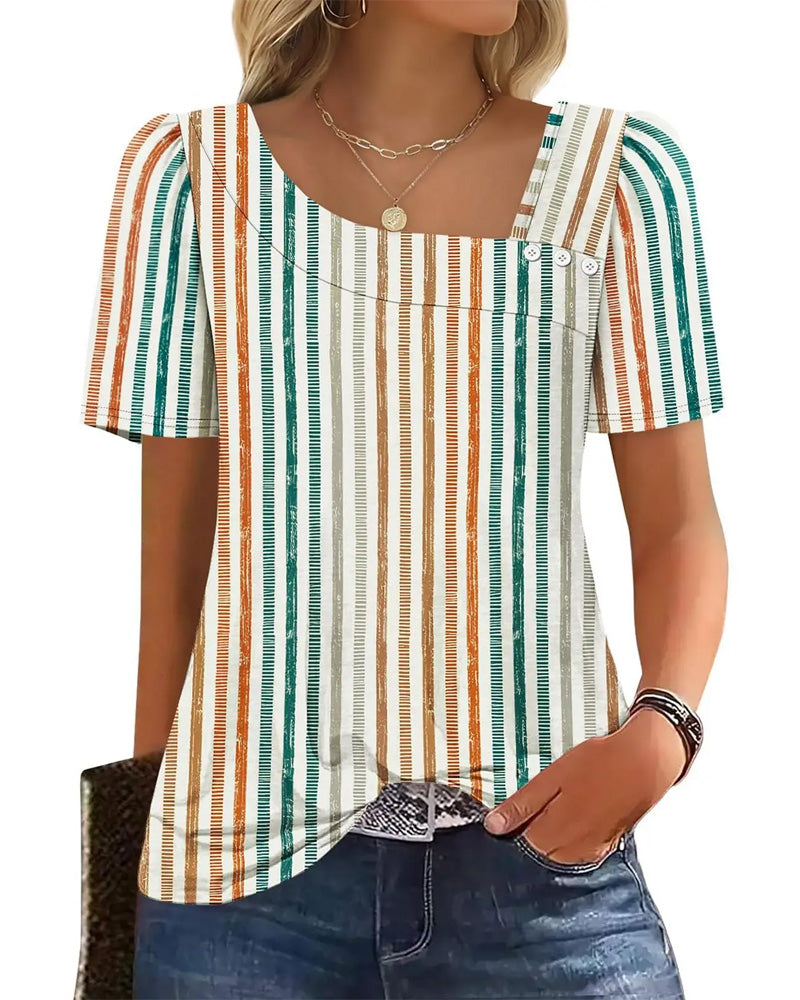 Bluse Stribet Firkantet Hals Asymmetrisk