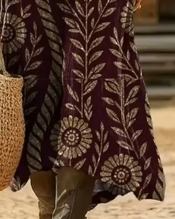 Kjole V-hals Bladtryk