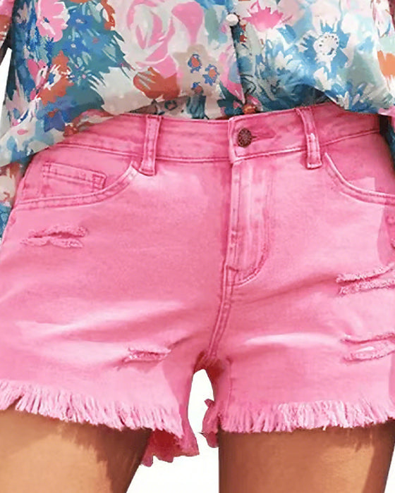 Shorts Rå Kant Denim