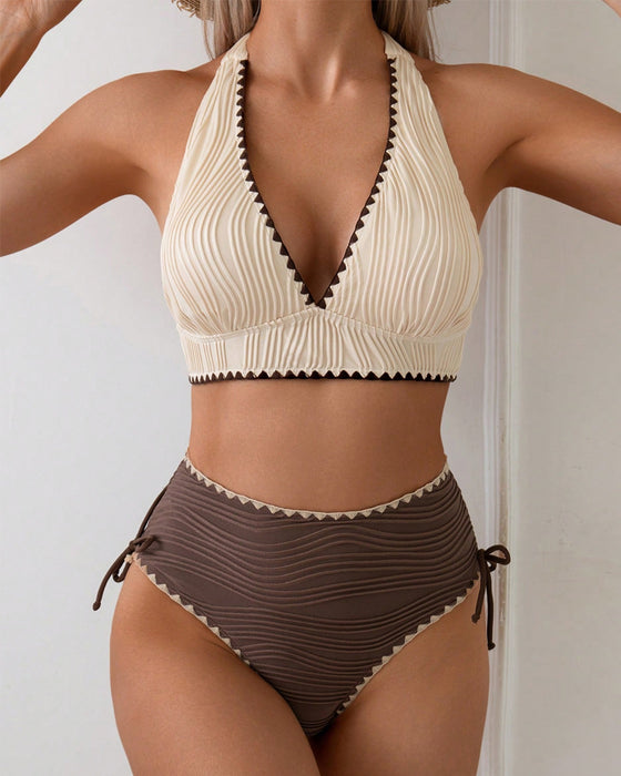 Bikini To-delts Set Med Halterhals og Kontrastfarve Design