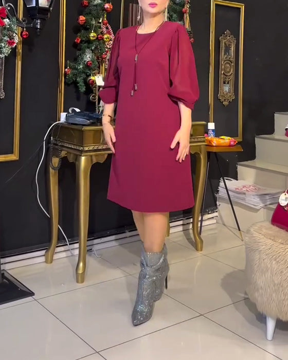 Kjole afslappet ensfarvede lange ærmer lige