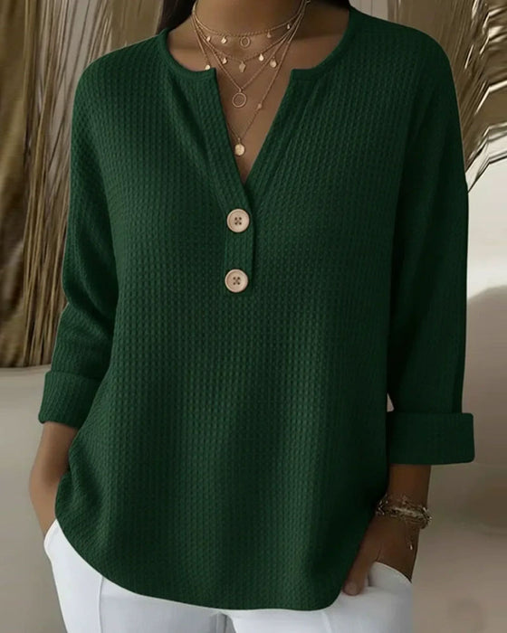 Top V-Hals Vaffel Dame