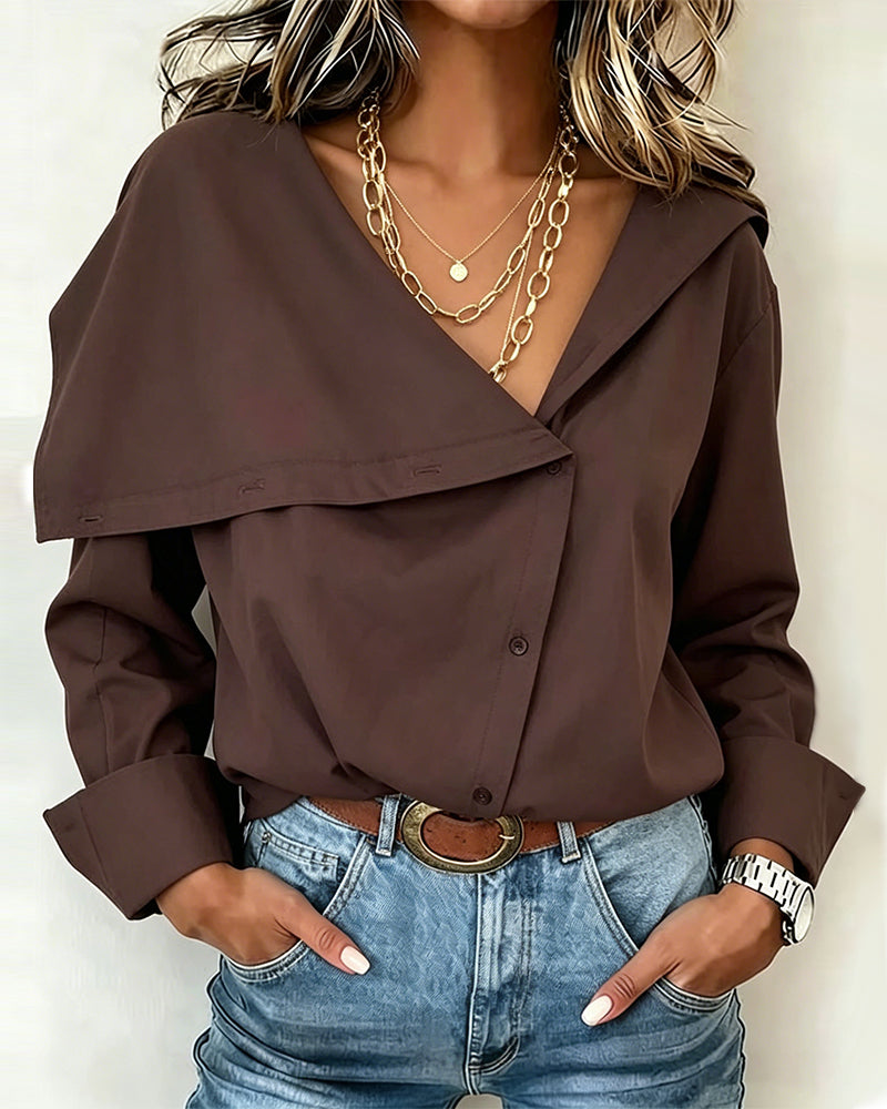 Bluse Dyb V Asymmetrisk Knap Slag