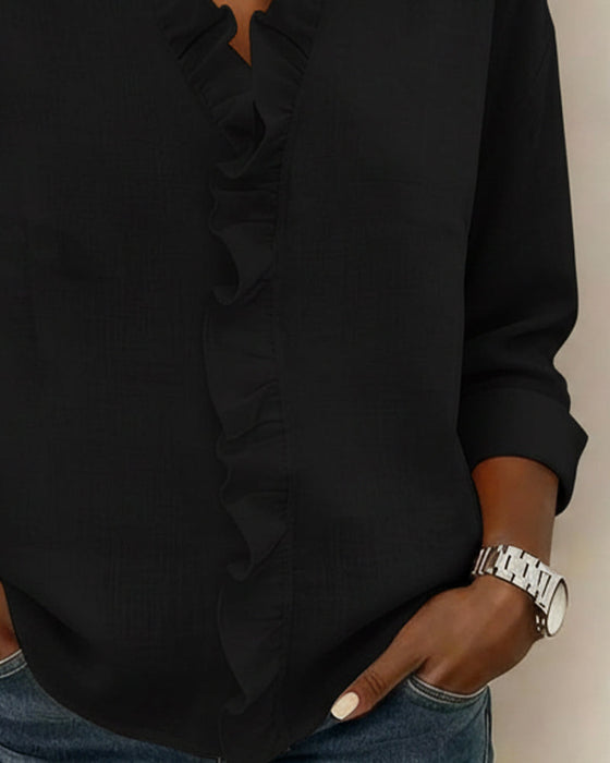 Bluse Rynke V-hals Langærmed