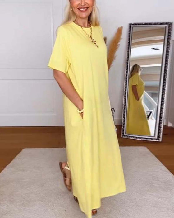 Kjole Casual Rund Hals Ensfarvet Lige