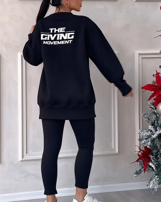 Sæt Trykt Sweatshirt Og Joggingbukser