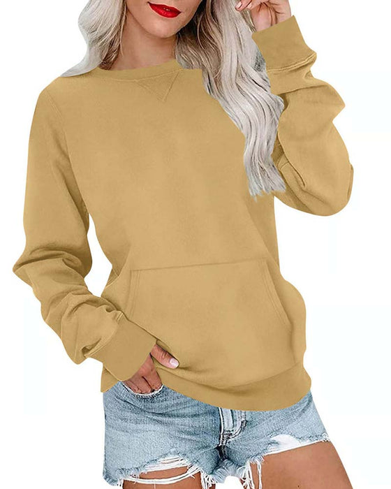 Sweatshirt Ensfarvet Rund Hals Lang Ærme Afslappet