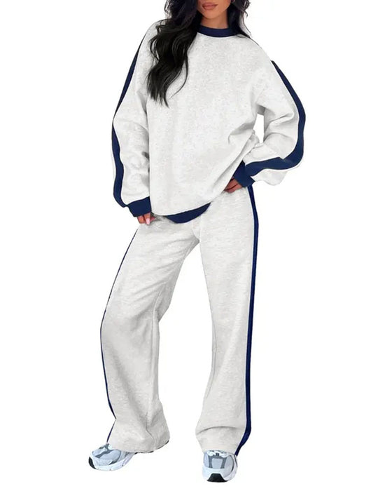 Sæt Side Farveblok Rund Hals Sweatshirt