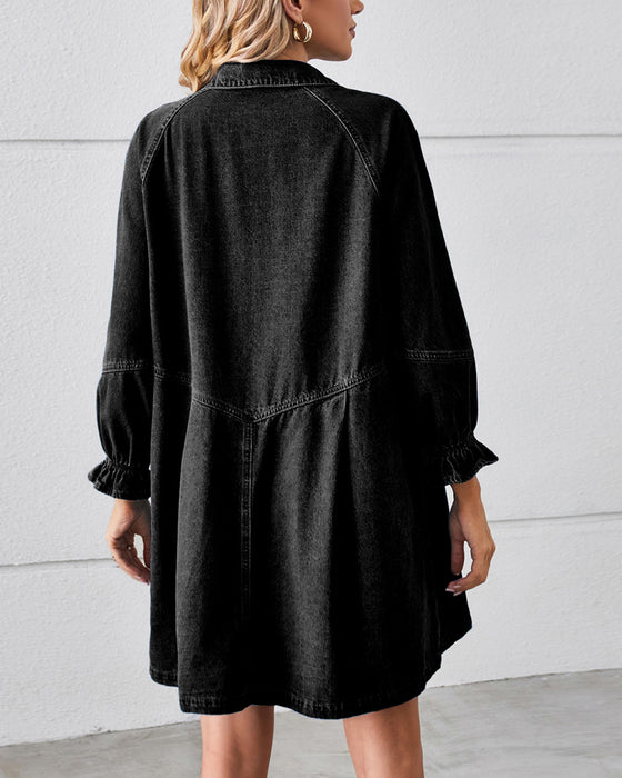 Langærmet Patchwork Denim Kjole