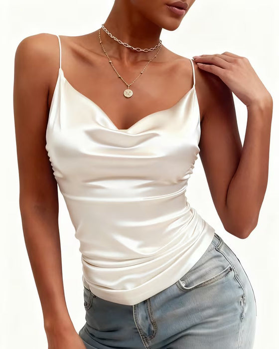 Cami-Top Ensfarvet Cowl Neck