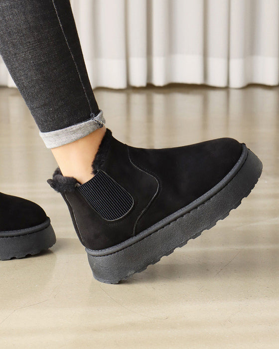 Ensfarvede snestøvler med tyk sål