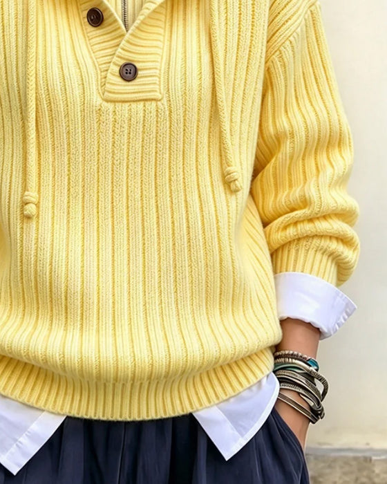 Sweater Halv Lynlås Med Hætte Snøre