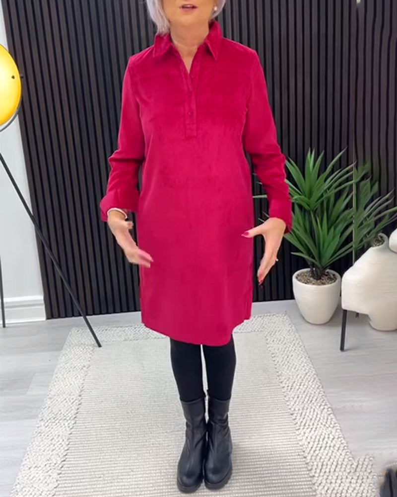 Ensfarvet Langærmet Kjole Med Krave