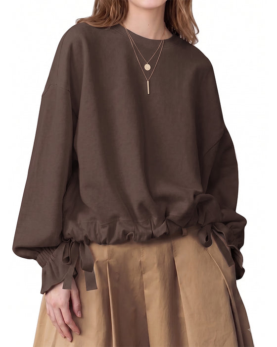 Sweatshirt Rund-Hals Rynke Bind Elastisk