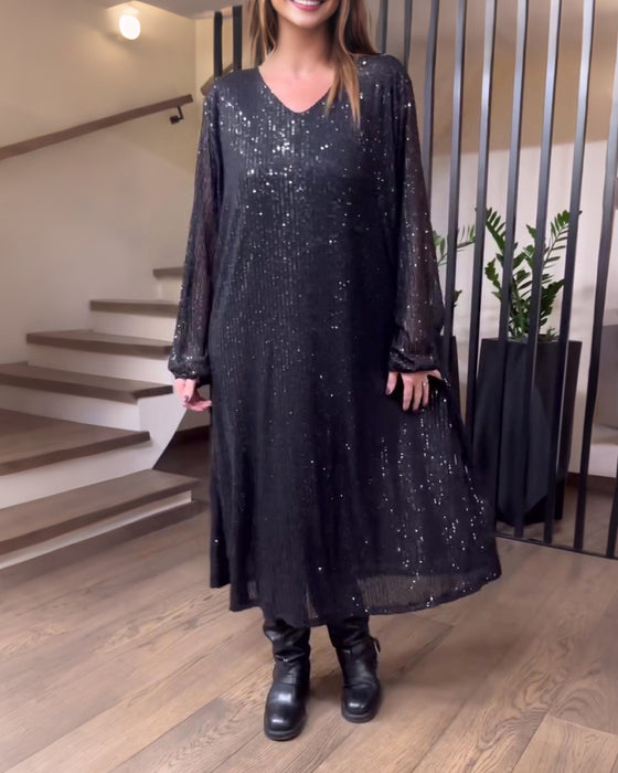 Moderne Ensfarvet Kjole Med V-Hals