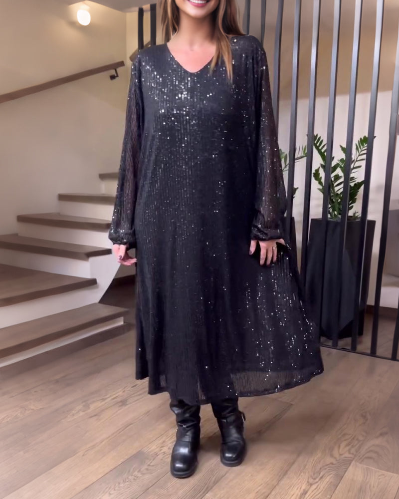 Moderne Ensfarvet Kjole Med V-Hals