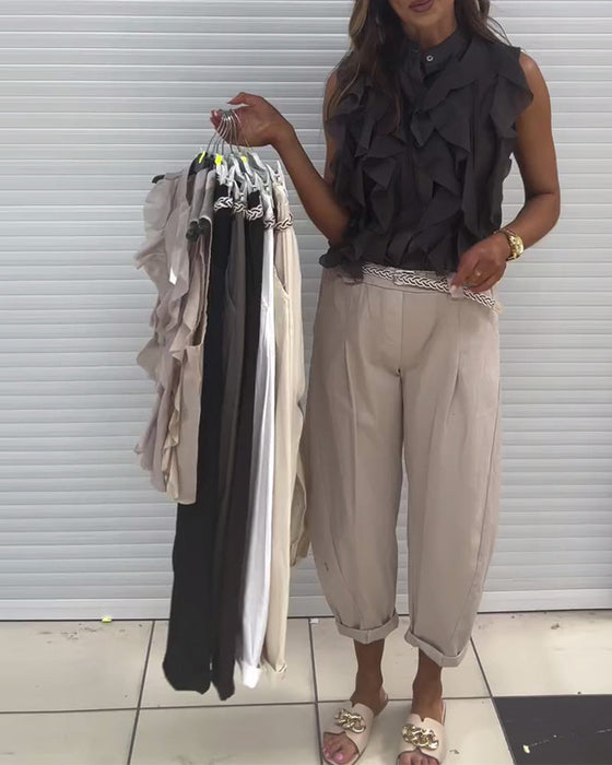 Tank Top Designer Ruffle Ærmløs