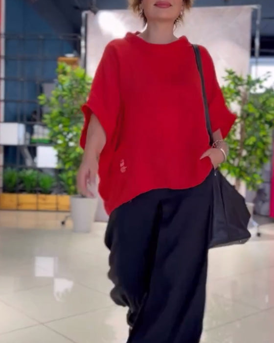 Ensfarvet top i løs pasform