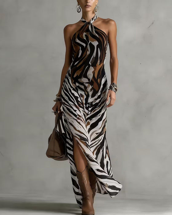 Kjoler Zebra Halter Slids Lang