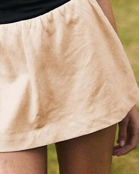 Solid Farvet Toedelt Kjol Med Indbyggte Shorts