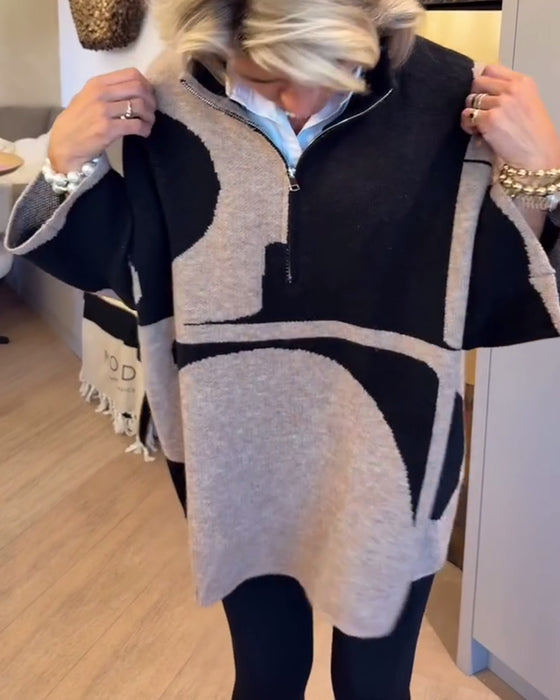 Pullover Med Halv Lynlås Og Moderne Stående Krave