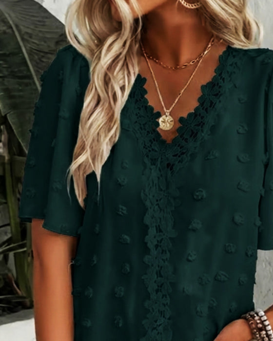 Bluse Sammenføjet Jacquard Flæseærme