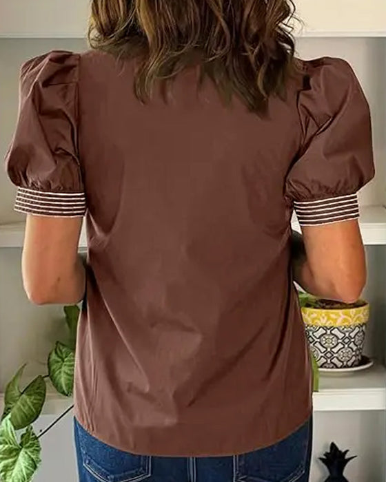 Bluse V-Hals Bobble Ærme Stribet