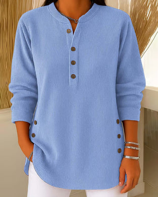 Pullover Henley Knap Ensfarvet