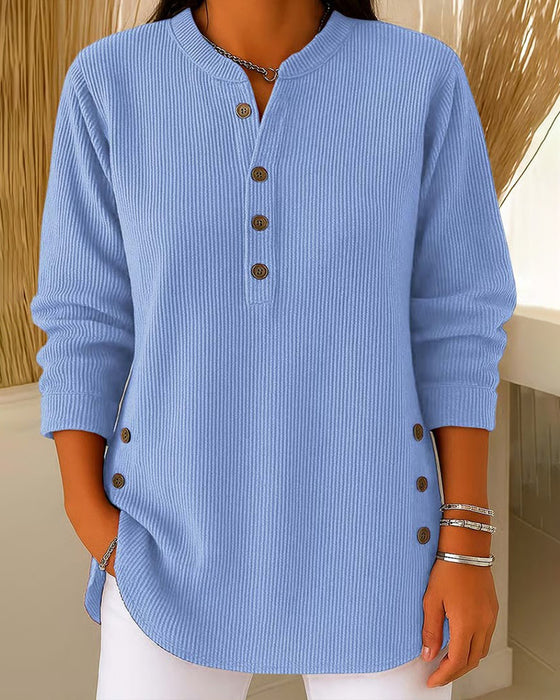 Pullover Henley Knap Ensfarvet