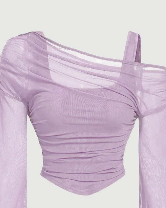 Bluse Net Rynket Lang Ærme Cami