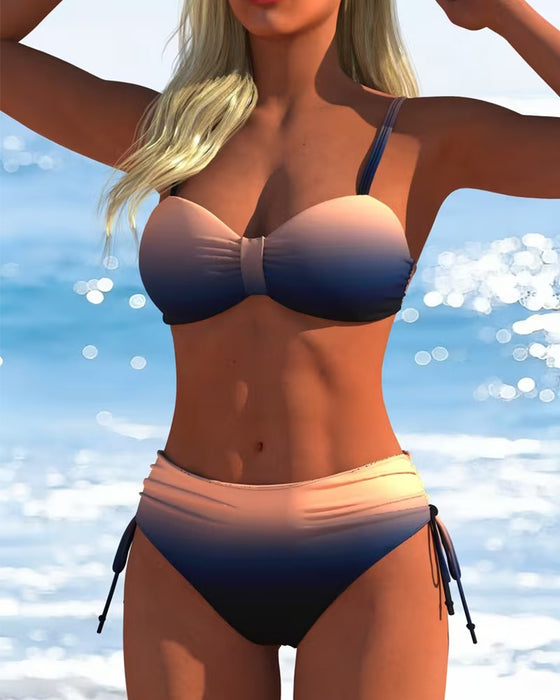 Bikini Gradient Mønster Snøre Mode