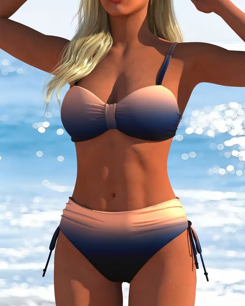 Bikini Gradient Mønster Snøre Mode