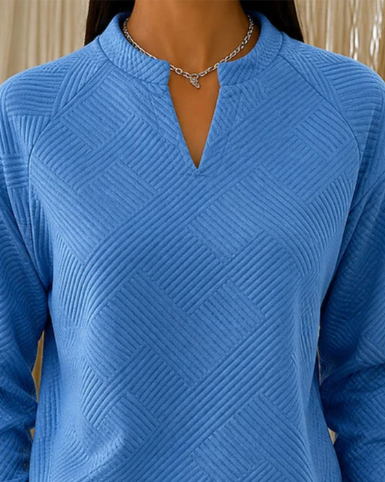 Sweatshirt V-Hals Stribet Raglan Ensfarvet