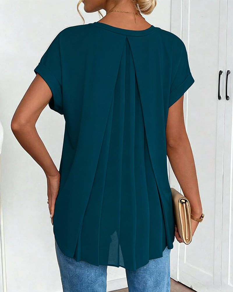 T-Shirt Kortærmet Ensfarvet Patchwork