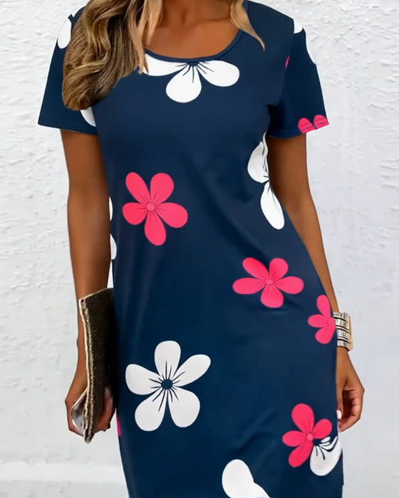 Kjole Med Blomsterprint Kort Ærme