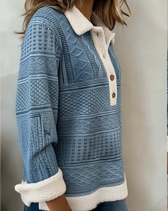 Sweatshirt Med Krave Patchwork Mode Casual