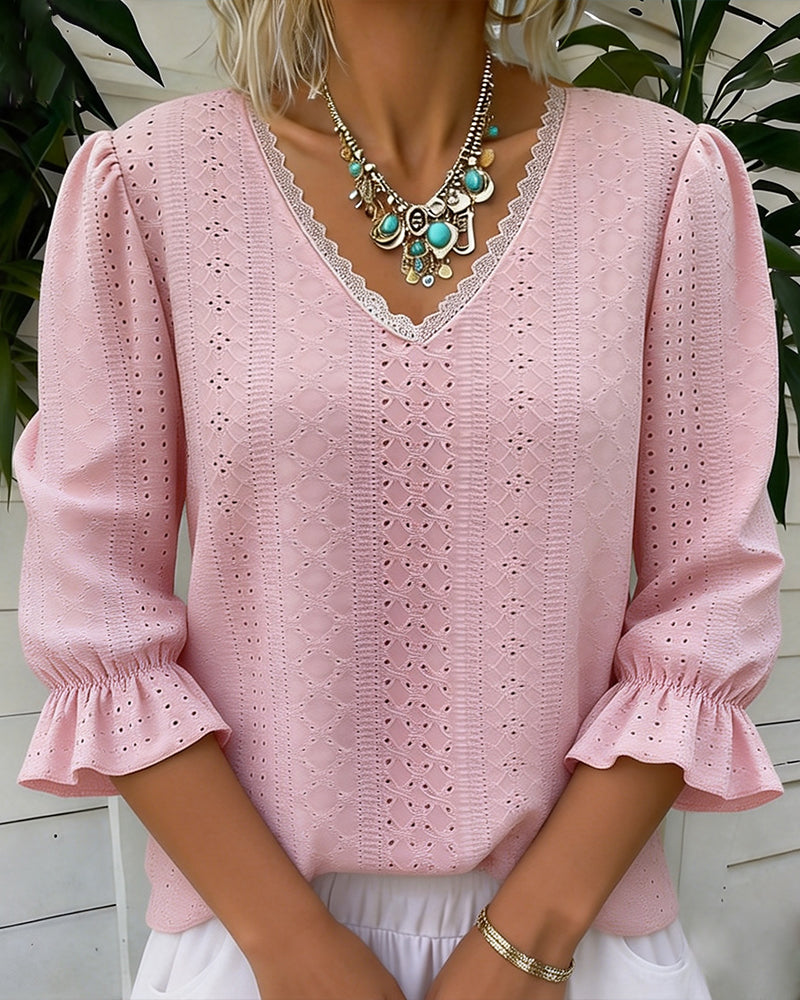 T-shirt Elegant V-hals Blonder Udskæring