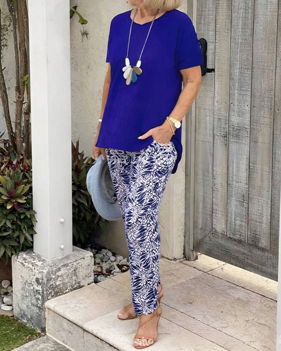 Set Ensfarvet Farve Tryk Casual