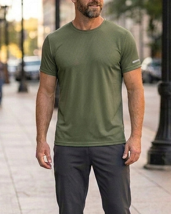 Herre T-Shirt Ensfarvet Korte Ærmer Atletisk