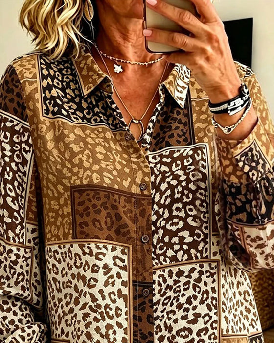 Skjorte Revers Knap Leopard Rutet